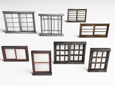 Various Design Windows Featuring Multiple Grid Patterns And Different Frame Colors 3d model