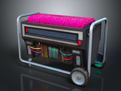 Wheeled Equipment Cart With Pink Padded Top Colorful Cables And Control Panel 3d model