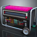 Wheeled Equipment Cart With Pink Padded Top Colorful Cables And Control Panel