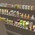 Colorful Assorted Beverages Displayed On Multiple Shelves With Various Glassware And Bottles