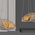Modern Rattan Hanging Chair With Yellow Cushions In Contemporary Interior Design