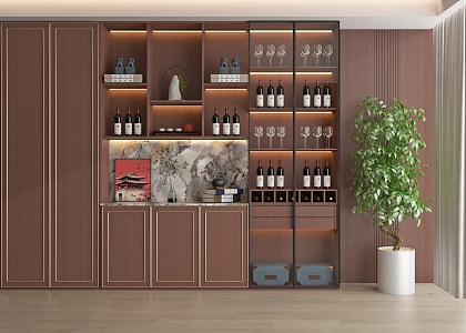 New Chinese Style Wine Cabinet Sideboard Wine Cabinet Decoration Glass Door Wine Cabinet Display Cabinet 3d model