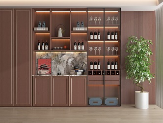 New Chinese Style Wine Cabinet Sideboard Wine Cabinet Decoration Glass Door Wine Cabinet Display Cabinet 3d model