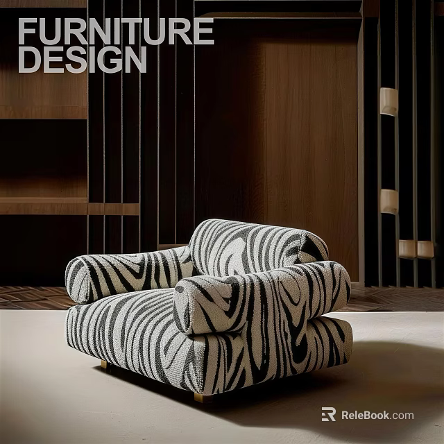 Modern Single Sofa With Zebra Pattern In Stylish Wooden Interior Design 3d model 