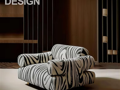 Modern Single Sofa With Zebra Pattern In Stylish Wooden Interior Design 3d model