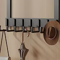 Wall Mounted Hook Rack with Brown Hat and Umbrella Hanging on Wooden Wall