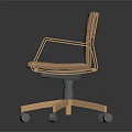 Light Brown Leather Office Chair with Diamond Stitched Backrest Wooden Armrests Five Star Base Casters