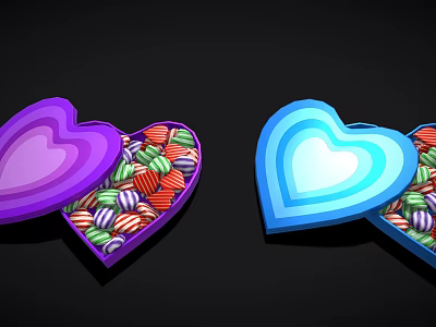 Colorful Heart Shaped Boxes Filled With Assorted Candies For Gifts 3d model