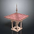 Square Shaped Pavilion With Red Tiled Roof White Columns And Spire Decoration