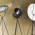 Modern Black Floor Lamps With Tripod Bases And Various Shade Designs On Beige Background
