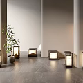 Modern Outdoor Lights With Lantern Design In Courtyard Featuring Green Plant And Gray Floor Tiles