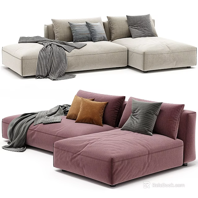 Comfortable Modern Double Sofa With Soft Pillows Throw Blanket And Cozy Seating 3d model