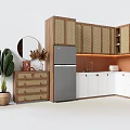 Modern Kitchen Interior Design With White Cabinets Wooden Handles Orange Tile Backsplash And Marble Countertop