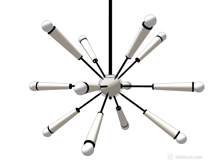 Modern Chandelier Design Featuring White Arms With Spherical Ends And Central Base 3d model 