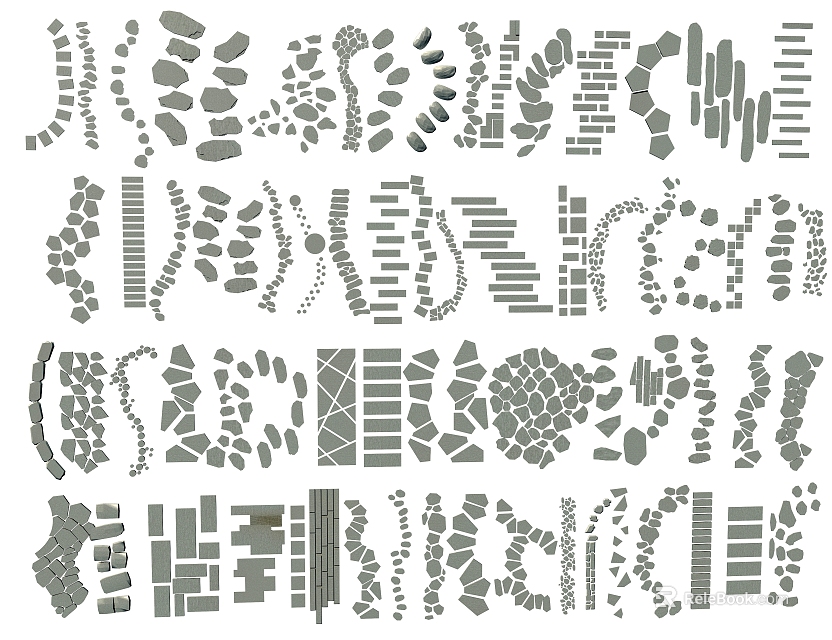 Outdoor Garden Stepping Stones With Various Natural Stone Patterns And Arrangements 3d model 