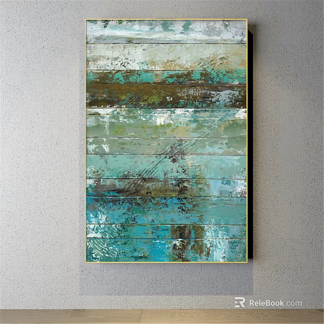 Modern Abstract Painting With Teal Brown And White Textured Layers For Wall Art Decoration 3d model 