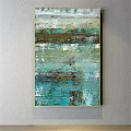 Modern Abstract Painting With Teal Brown And White Textured Layers For Wall Art Decoration