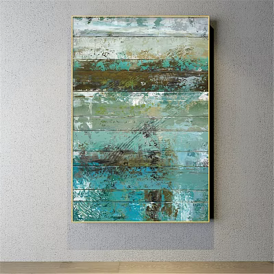 Modern Abstract Painting With Teal Brown And White Textured Layers For Wall Art Decoration 3d model
