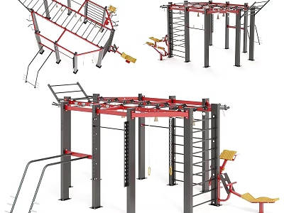 Multifunctional Sports Training Equipment With Climbing Ladder Pull up Bars Seats And Red Gray Frame 3d model