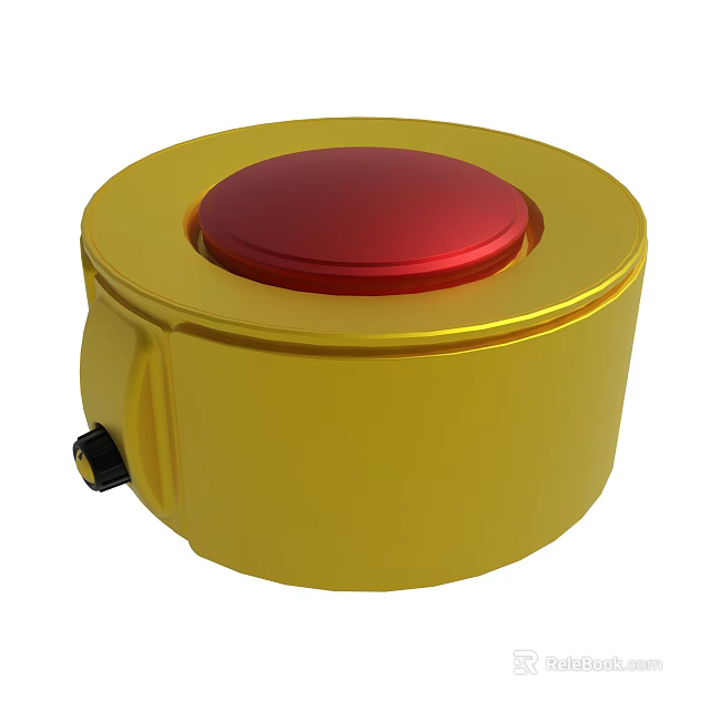 Yellow Round Device With Red Top Button And Black Bottom Knob 3d model 