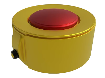 Yellow Round Device With Red Top Button And Black Bottom Knob 3d model