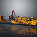 Mechanical Rusted Weapon With Yellow Orange Paint And Industrial Design Texture