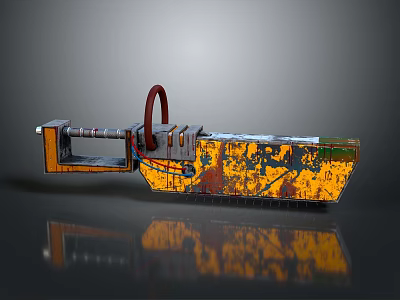 Mechanical Rusted Weapon With Yellow Orange Paint And Industrial Design Texture 3d model