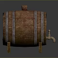 Wooden Barrel With Wooden Stopper Metal Hoops And Tap On Stand