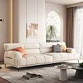 Modern Minimalist White Leather Sofa And Round Coffee Table Combination For Cozy Elegant Living Room