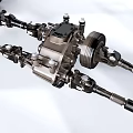 Detailed 3D Model of Car Engine Components Including Axle and Wheels Structure