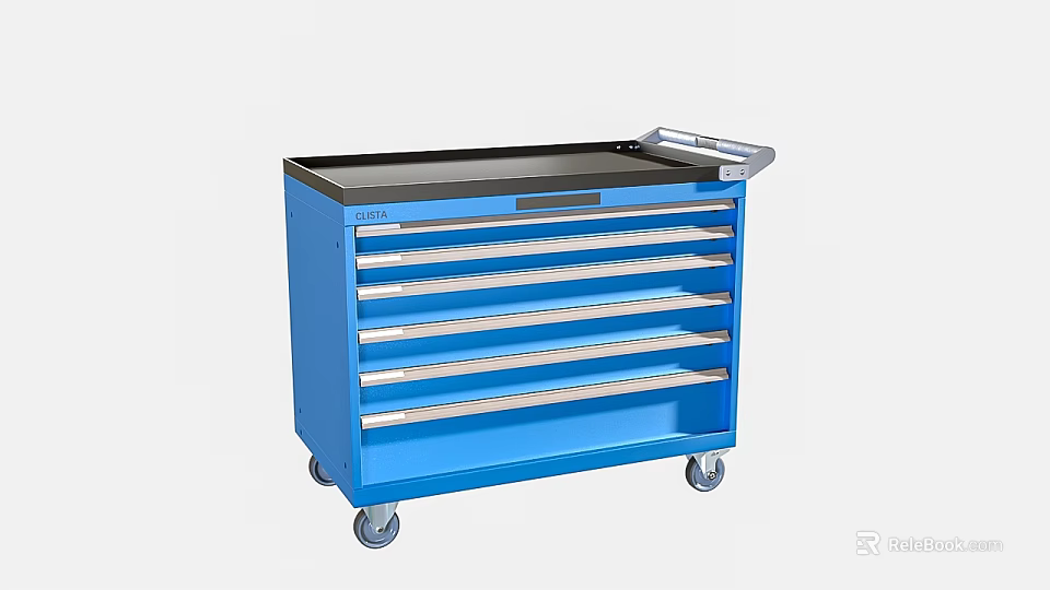 Blue Heavy Duty Tool Cart With Multiple Drawers Black Top And Wheels 3d model 