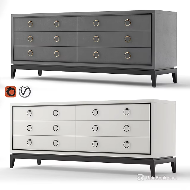 Modern Chest of Drawers with Multiple Drawers Metal Handles and Black Legs in Gray and White 3d model 