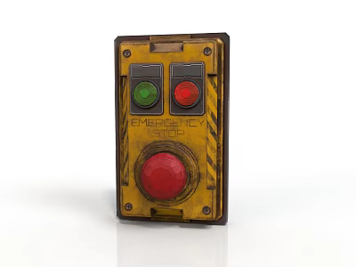 Industrial Emergency Control Panel With Red Green Buttons And Yellow Enclosure 3d model