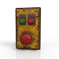 Industrial Emergency Control Panel With Red Green Buttons And Yellow Enclosure