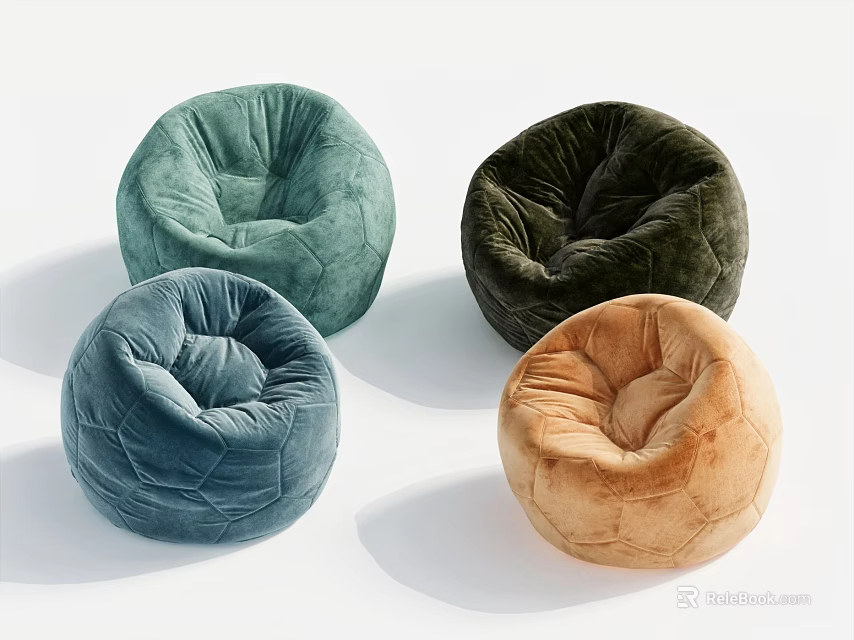Plush Velvet Bean Bags In Multiple Colors For Modern Comfortable Living Room Seating 3d model 