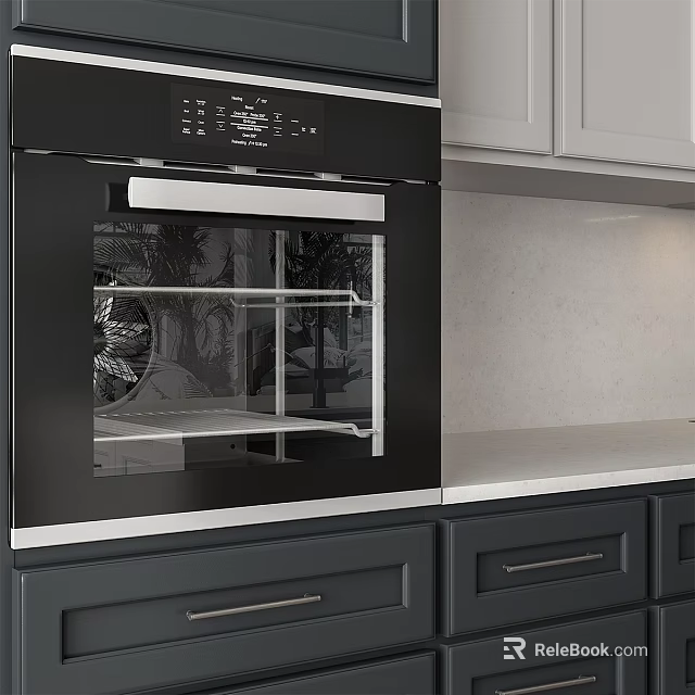 Black Oven As Modern Kitchen Appliance In Contemporary Kitchen With Gray Cabinets White Countertop 3d model 