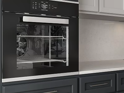 Black Oven As Modern Kitchen Appliance In Contemporary Kitchen With Gray Cabinets White Countertop 3d model