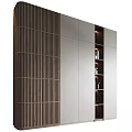 Modern Decorative Cabinet With Wooden Grid Panel And LED Lit Open Shelves
