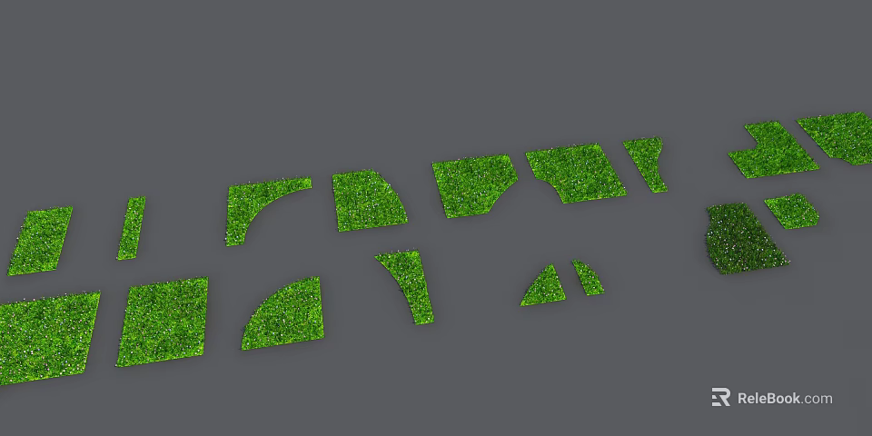 Green Grass Patches With Various Shapes On Gray Background Design Elements 3d model
