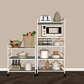 Multi Tier Kitchen Storage Shelf With Microwave Pots Dishes Vegetables And Containers 3d model