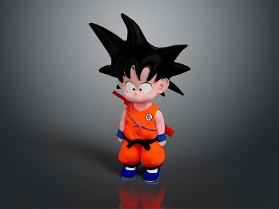 Young Goku Style Cartoon Character With Spiky Black Hair Orange Outfit And Blue Shoes 3d model