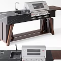 Modern Kitchen Island Design With Black Marble Countertop Grill Sink And Wooden Stands