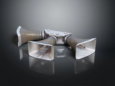 Industrial Metal Equipment With Multiple Horn Shaped Components And Flange Connection 3d model