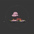 Enchanting Pink Island With Cherry Blossom Tree Red Bridge Bench And Lily Pads