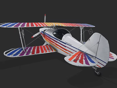 Vibrant Biplane with Colorful Striped Wings and Classic White Fuselage 3d model