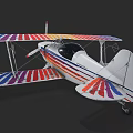 Vibrant Biplane with Colorful Striped Wings and Classic White Fuselage