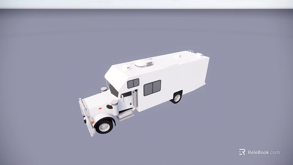 White Mobile Utility Vehicle with Enclosed Compartment Roof Equipment and Windows 3d model 