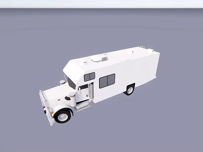 White Mobile Utility Vehicle with Enclosed Compartment Roof Equipment and Windows 3d model