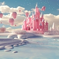 Cartoon Castle City on the Cloud 3d model