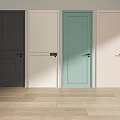 Various Colored Hinged Doors With Simple Design And Wooden Floor Interior